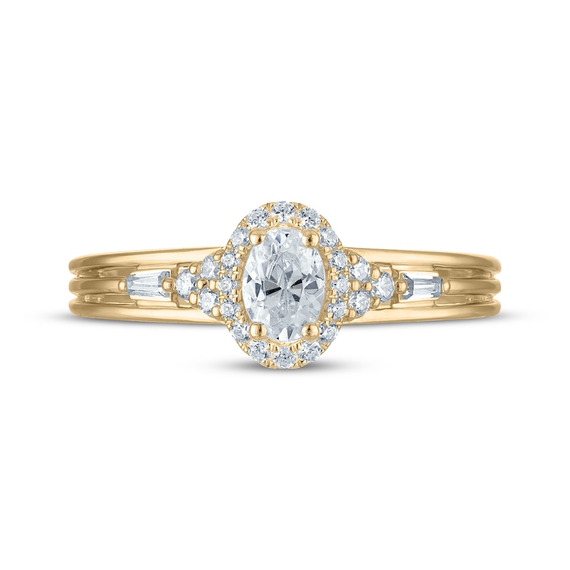 Main Image 3 of Oval-Cut Diamond Halo Engagement Ring 1/2 ct tw 14K Yellow Gold