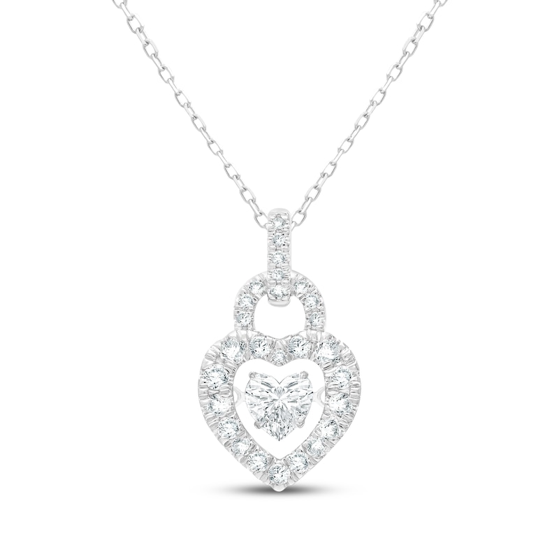 Main Image 1 of Unstoppable Love Heart-Shaped Lab-Grown Diamond Lock Necklace 1-1/2 ct tw 10K White Gold 18&quot;