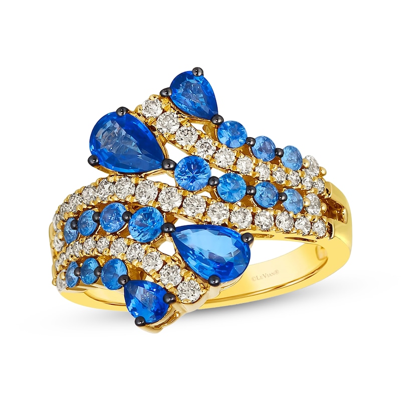 Main Image 1 of Le Vian Denim Ombré Sapphire Bypass Ring 1/2 ct tw Diamonds 14K Honey Gold