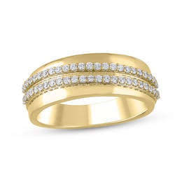 Adore Men's Diamond Diagonal Two-Row Ring 1/2 ct tw 14K Yellow Gold