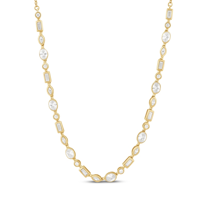 Main Image 1 of Lab-Grown Diamonds by KAY Oval, Marquise, Baguette & Round-Cut Necklace 1-1/2 ct tw 14K Yellow Gold