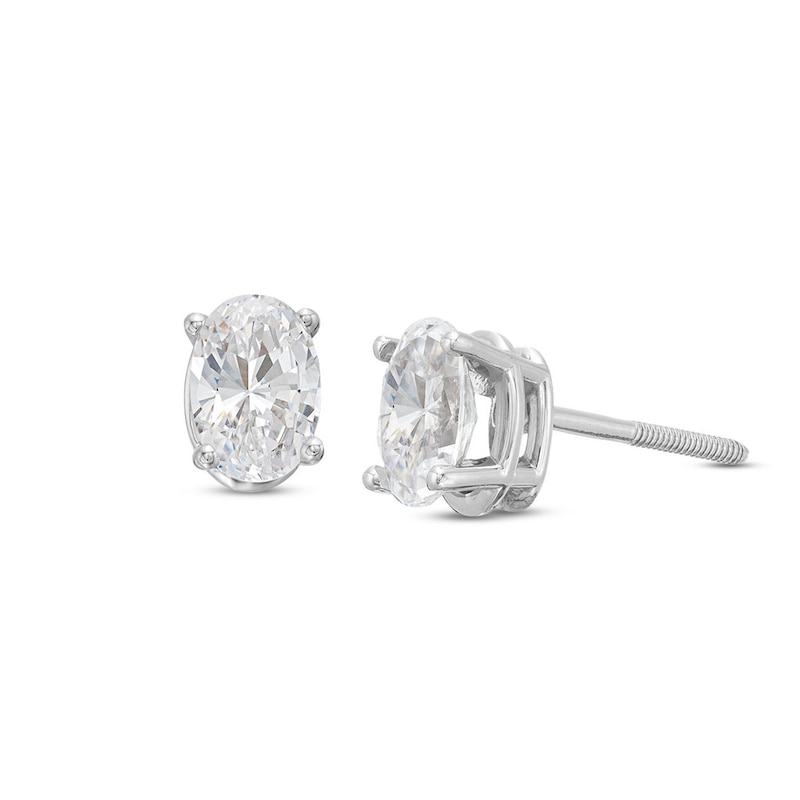 Main Image 1 of Lab-Grown Diamonds by KAY Oval-Cut Solitaire Stud Earrings 1 ct tw 14K White Gold (F/SI2)