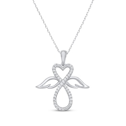 Diamond Heart Infinity Angel Necklace 1/5 ct tw Sterling Silver 18&quot;