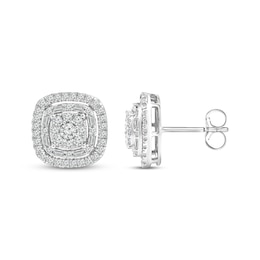 Round & Baguette-Cut Diamond Stud Earrings 1 ct tw 10K White Gold