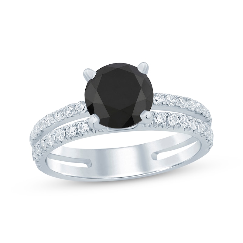 Round-Cut Black & White Diamond Engagement Ring 2-3/8 ct tw 14K White Gold