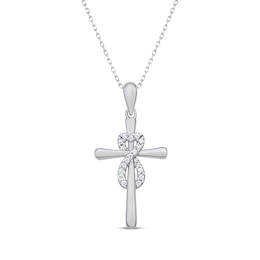 Diamond Heart Infinity Cross Necklace 1/10 ct tw Sterling Silver 18&quot;