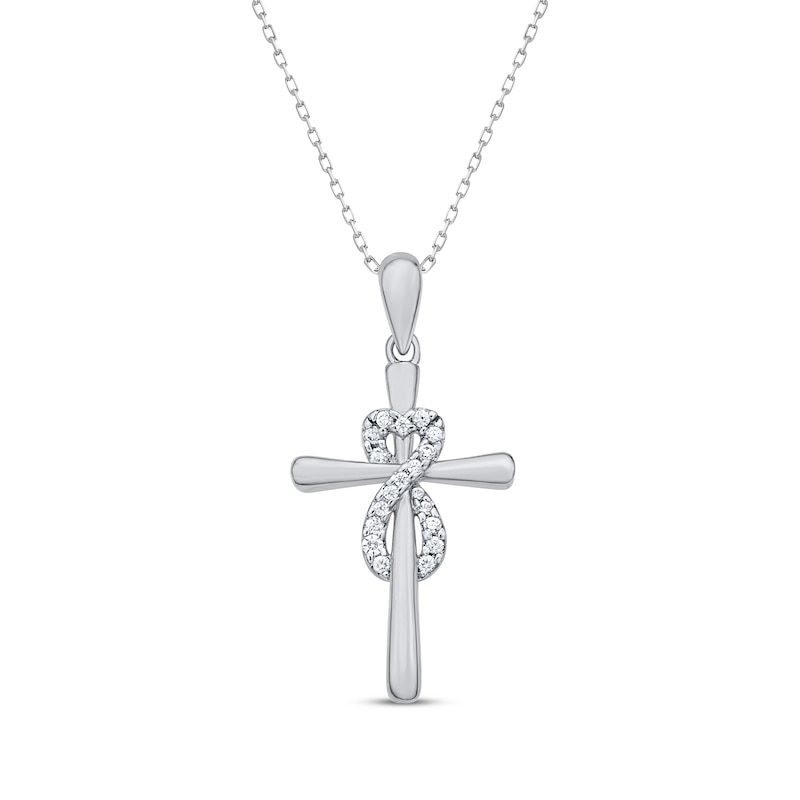 Main Image 1 of Diamond Heart Infinity Cross Necklace 1/10 ct tw Sterling Silver 18&quot;