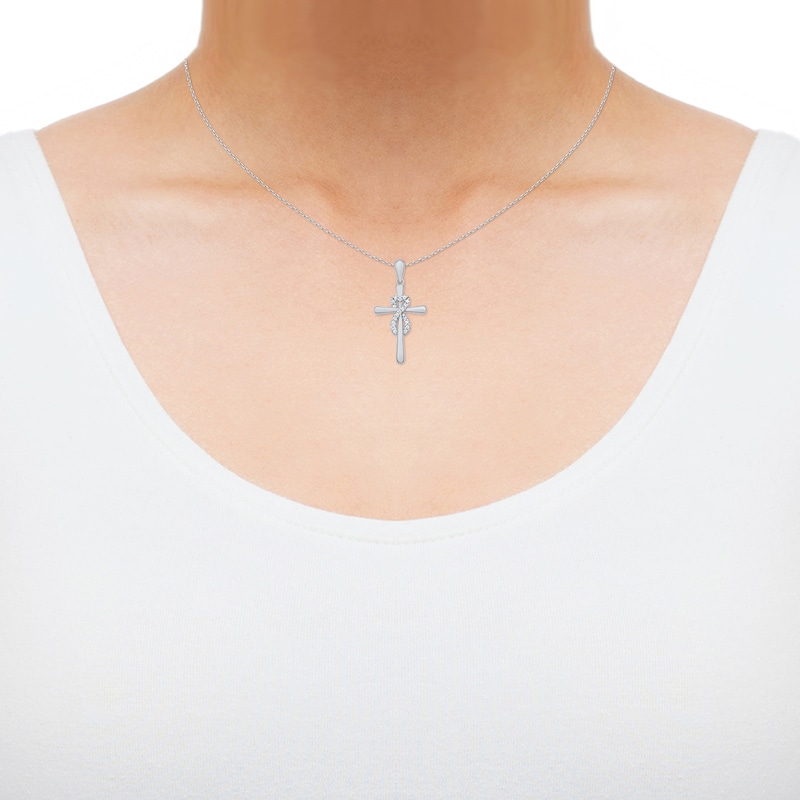 Main Image 2 of Diamond Heart Infinity Cross Necklace 1/10 ct tw Sterling Silver 18&quot;