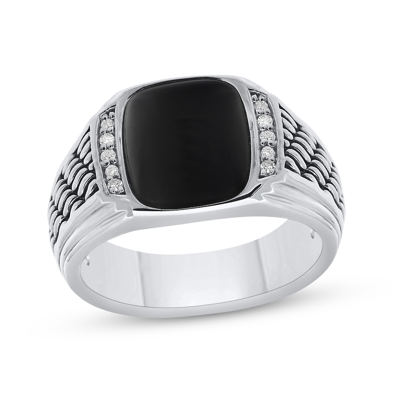 Men's Black Onyx & Diamond Signet Ring 1/10 ct tw Sterling Silver