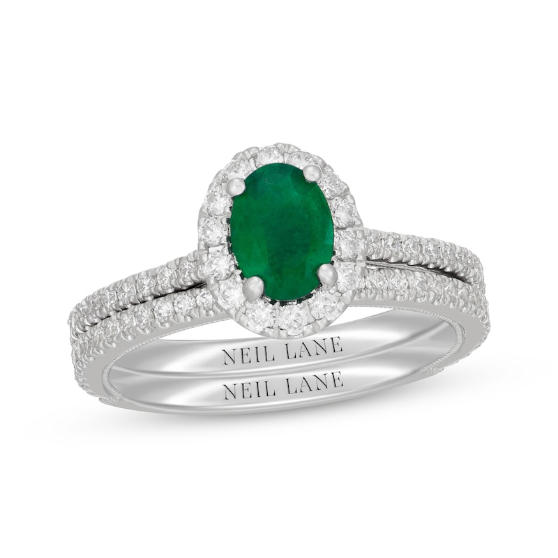 Main Image 1 of Neil Lane Oval-Cut Natural Emerald & Diamond Bridal Set 5/8 ct tw 14K White Gold