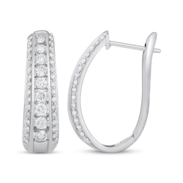 Diamond Three-Row Tapered Hoop Earrings 1 ct tw 10K White Gold