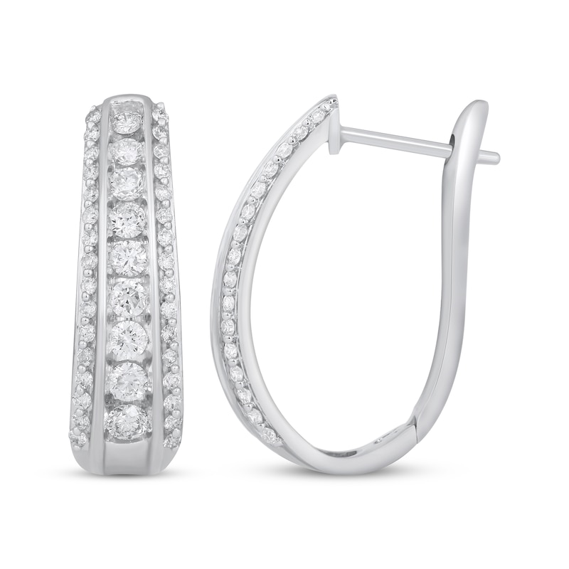 Main Image 1 of Diamond Three-Row Tapered Hoop Earrings 1 ct tw 10K White Gold