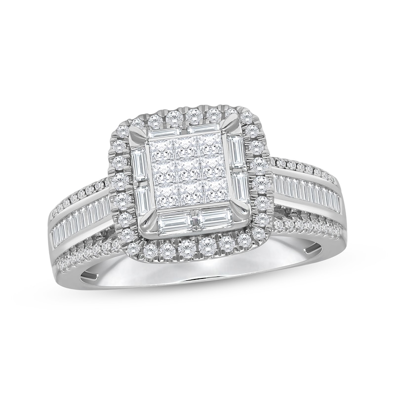 Main Image 1 of Princess-Cut Multi-Diamond Engagement Ring 1 ct tw 10K White Gold