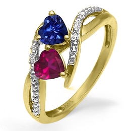 Angled Hearts Birthstone Couple's Ring (2 Stones)