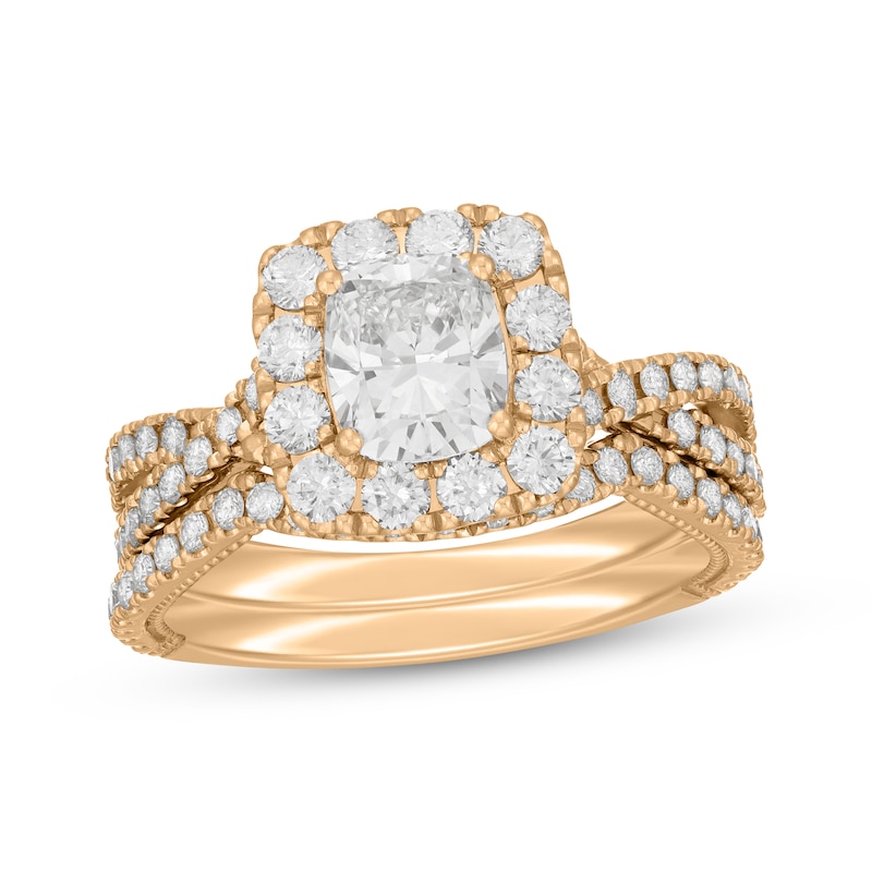 Main Image 1 of Neil Lane Artistry Cushion-Cut Lab-Grown Diamond Halo Bridal Set 2 ct tw 14K Yellow Gold