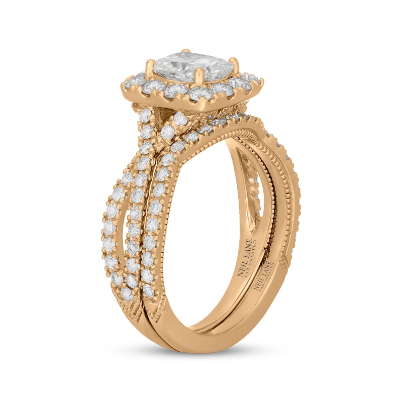 Main Image 2 of Neil Lane Artistry Cushion-Cut Lab-Grown Diamond Halo Bridal Set 2 ct tw 14K Yellow Gold