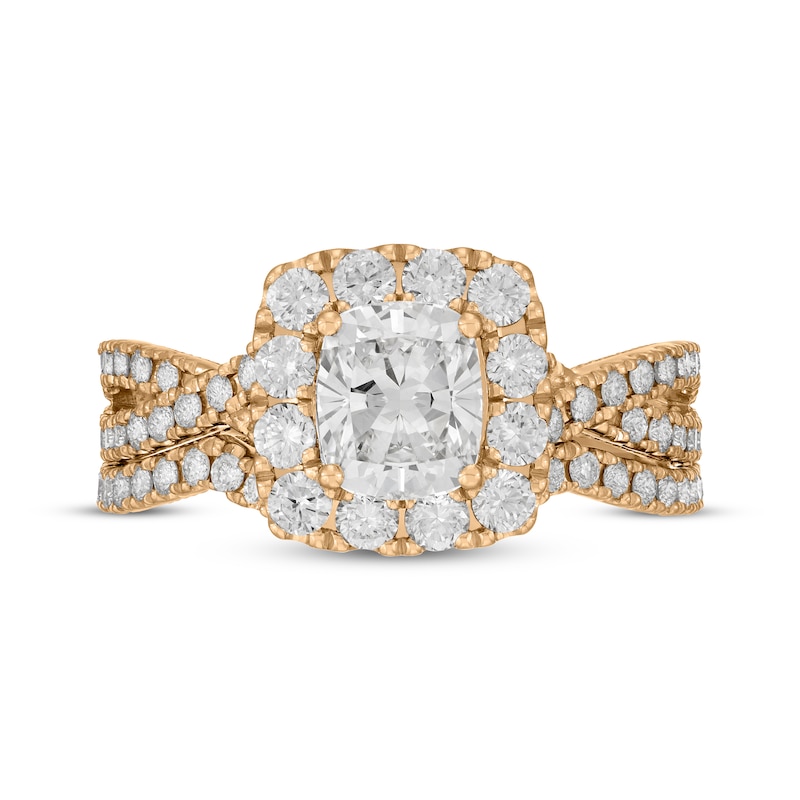 Main Image 3 of Neil Lane Artistry Cushion-Cut Lab-Grown Diamond Halo Bridal Set 2 ct tw 14K Yellow Gold