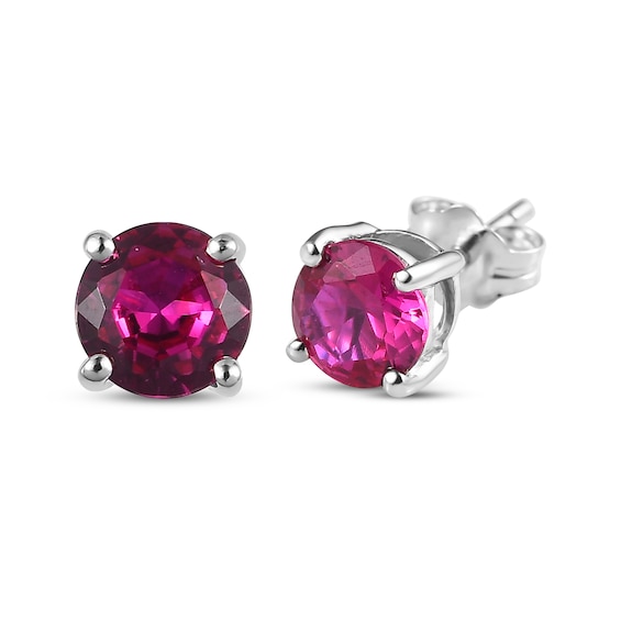 Lab-Created Ruby Solitaire Stud Earrings 10K White Gold