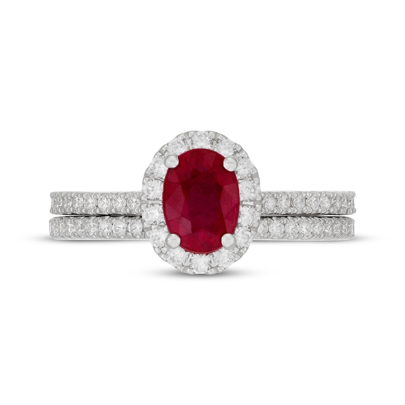 Main Image 3 of Neil Lane Oval-Cut Natural Ruby & Diamond Bridal Set 5/8 ct tw 14K White Gold