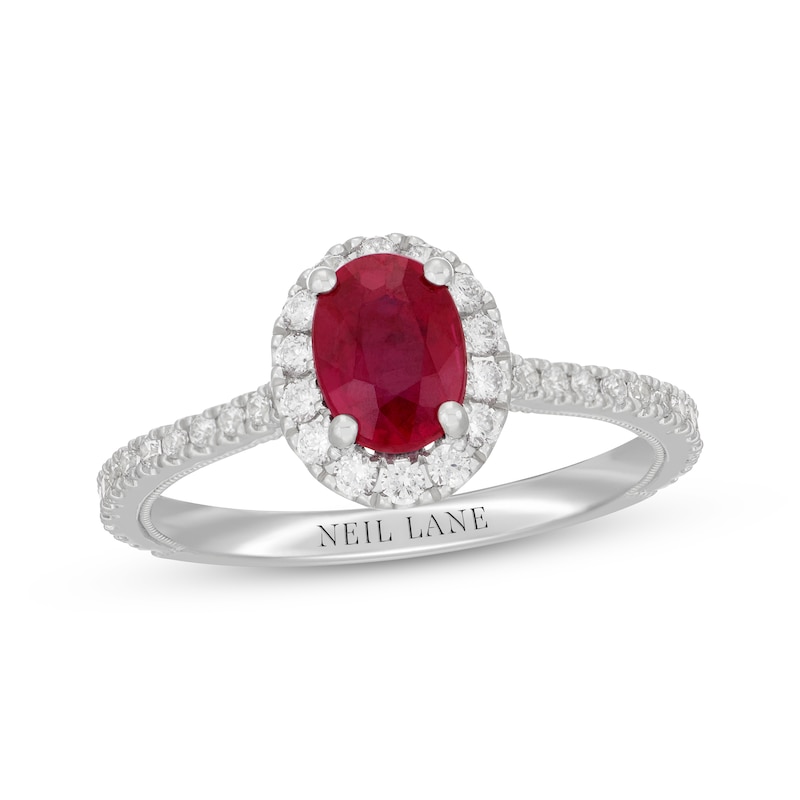 Main Image 1 of Neil Lane Oval-Cut Natural Ruby & Diamond Engagement Ring 1/2 ct tw 14K White Gold