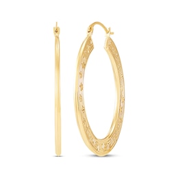 Flat Greek Key Polished Hoop Earrings 14K Yellow Gold 30mm