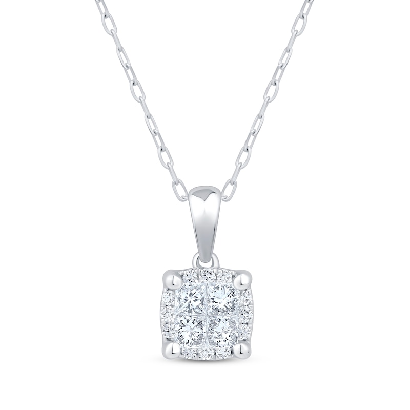 Princess-Cut Multi-Diamond Center Cushion Frame Necklace 1/2 ct tw 10K White Gold 19"