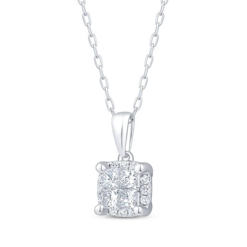 Princess-Cut Multi-Diamond Center Cushion Frame Necklace 1/2 ct tw 10K White Gold 19"