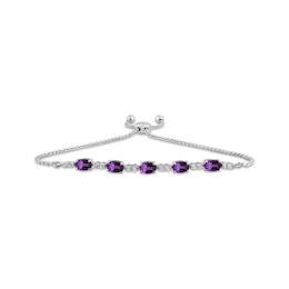 Oval-Cut Amethyst & White Lab-Created Sapphire Bolo Bracelet Sterling Silver