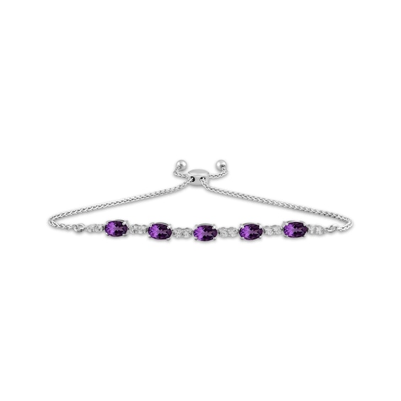Oval-Cut Amethyst & White Lab-Created Sapphire Bolo Bracelet Sterling Silver
