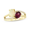 Thumbnail Image 1 of Toi et Moi Oval-Cut Opal & Pear-Shaped Rhodolite Garnet Ring 1/10 ct tw Diamonds 10K Yellow Gold