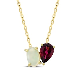 Toi et Moi Oval-Cut Opal & Pear-Shaped Rhodolite Garnet Necklace 10K Yellow Gold 18&quot;