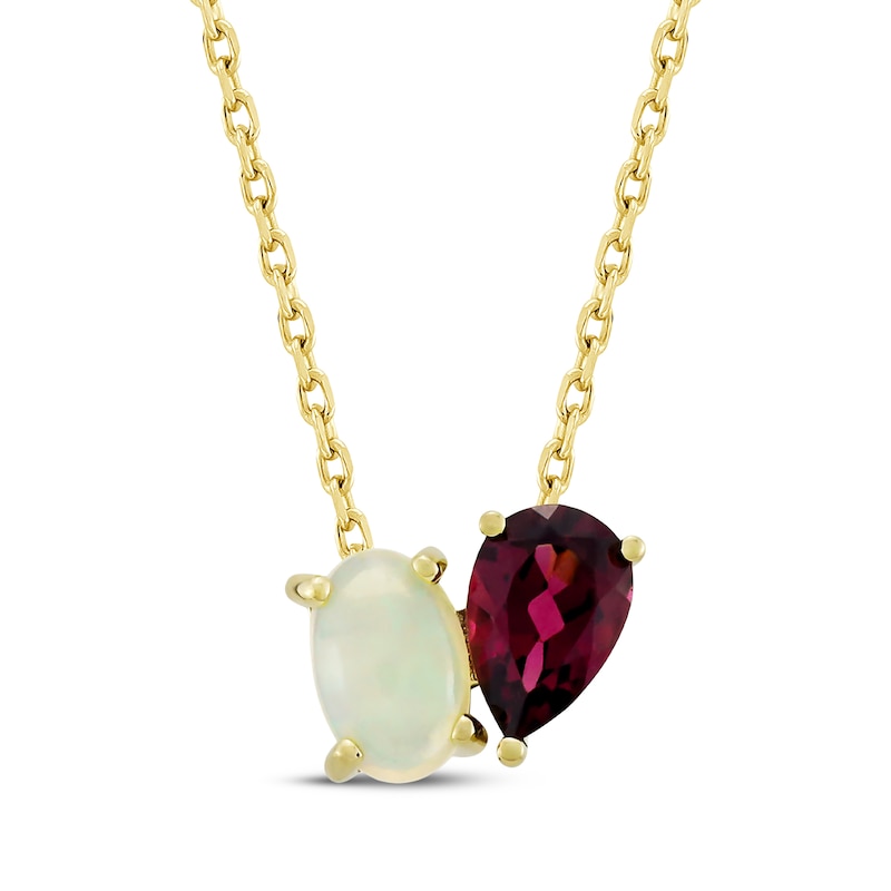 Main Image 1 of Toi et Moi Oval-Cut Opal & Pear-Shaped Rhodolite Garnet Necklace 10K Yellow Gold 18&quot;