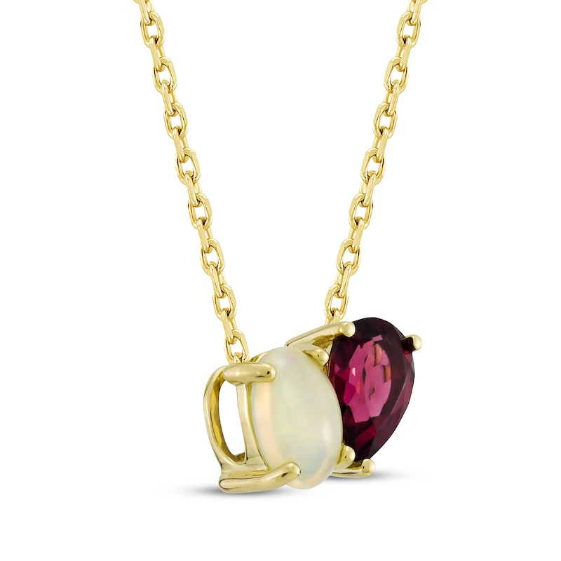 Main Image 2 of Toi et Moi Oval-Cut Opal & Pear-Shaped Rhodolite Garnet Necklace 10K Yellow Gold 18&quot;