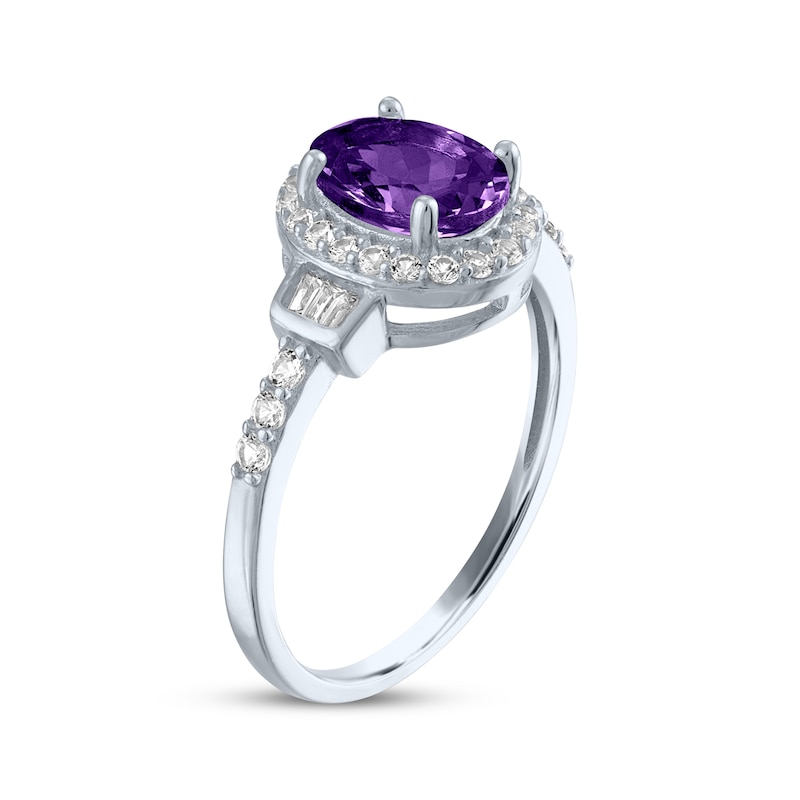 Main Image 2 of Oval-Cut Amethyst & White Lab-Created Sapphire Halo Ring Sterling Silver