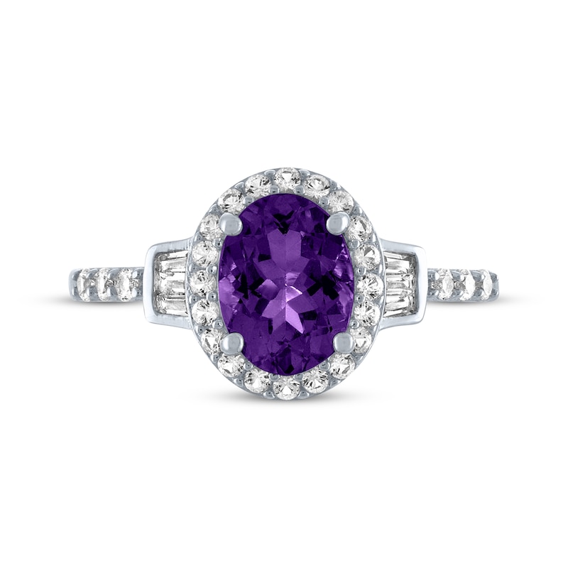 Main Image 3 of Oval-Cut Amethyst & White Lab-Created Sapphire Halo Ring Sterling Silver