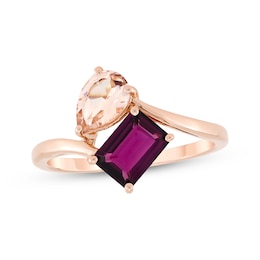 Toi et Moi Pear-Shaped Morganite & Emerald-Cut Rhodolite Garnet Ring 10K Rose Gold