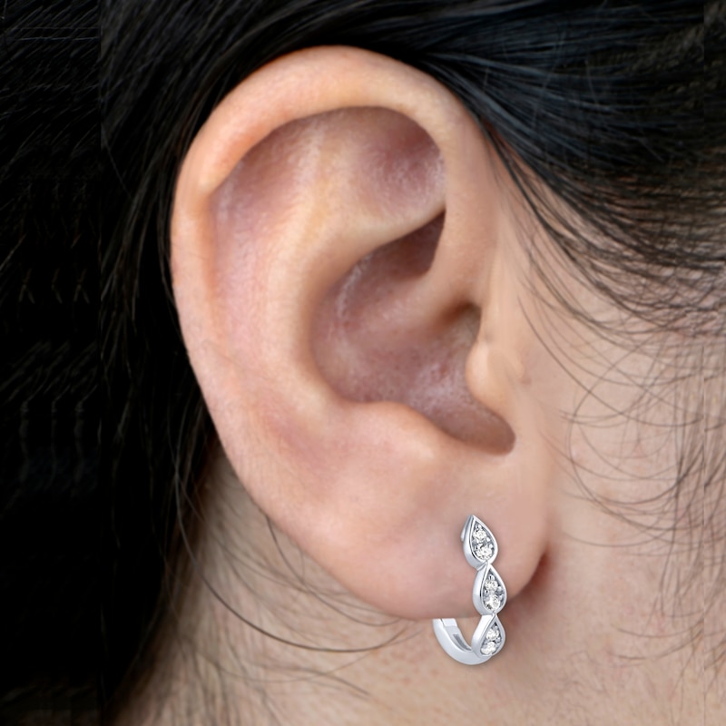 Diamond Teardrop Frame Hoop Earrings 1/6 ct tw 10K White Gold