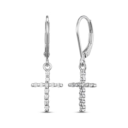 Diamond Cross Dangle Earrings 1/5 ct tw Sterling Silver