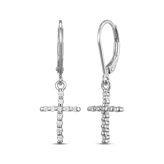Diamond Cross Dangle Earrings 1/5 ct tw Sterling Silver