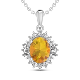 Oval-Cut Citrine & White Lab-Created Sapphire Starburst Necklace Sterling Silver 18&quot;