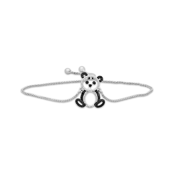 Black & White Diamond Panda Bolo Bracelet 1/10 ct tw Sterling Silver