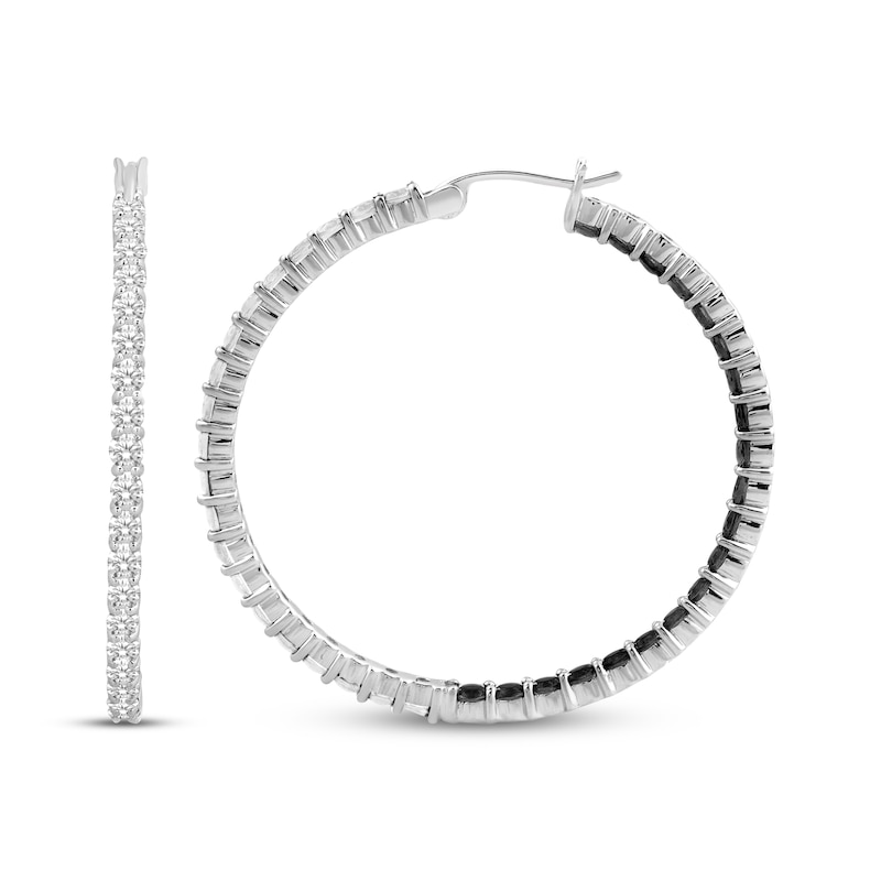 Black Onyx & White Lab-Created Sapphire Inside-Out Hoop Earrings Sterling Silver