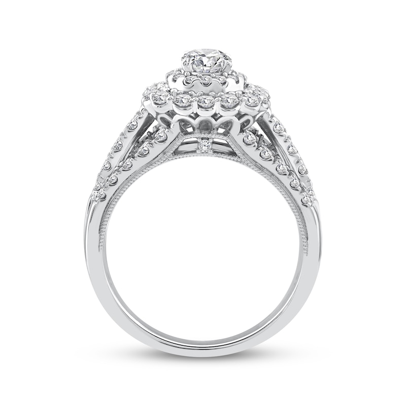 Main Image 3 of Round-Cut Diamond Double Halo Engagement Ring 1-1/2 ct tw 14K White Gold