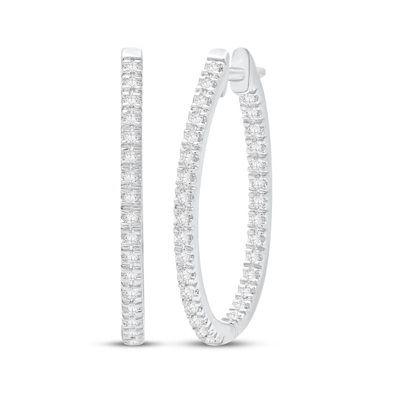 Diamond Inside-Out Oval Hoop Earrings 3/8 ct tw 14K White Gold