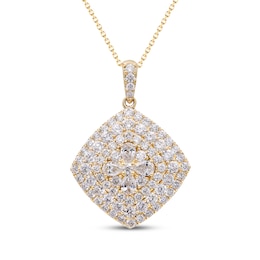 Pear-Shaped & Round-Cut Diamond Tilted Cushion Necklace 3-1/8 ct tw 14K Yellow Gold 18&quot;