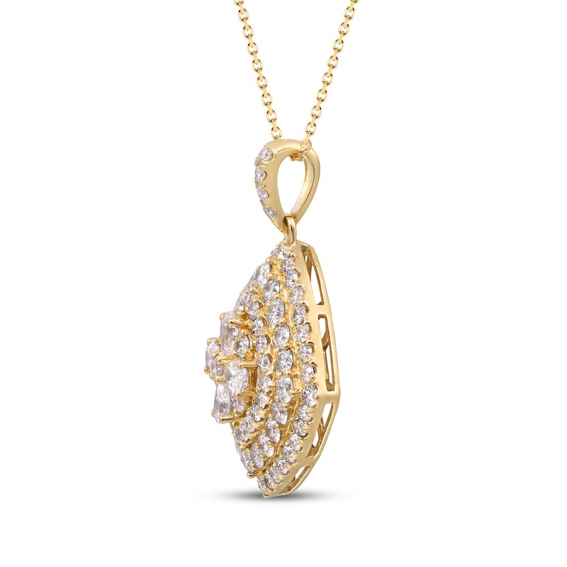 Pear-Shaped & Round-Cut Diamond Tilted Cushion Necklace 3-1/8 ct tw 14K Yellow Gold 18"