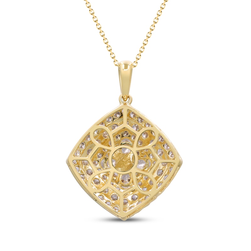 Pear-Shaped & Round-Cut Diamond Tilted Cushion Necklace 3-1/8 ct tw 14K Yellow Gold 18"