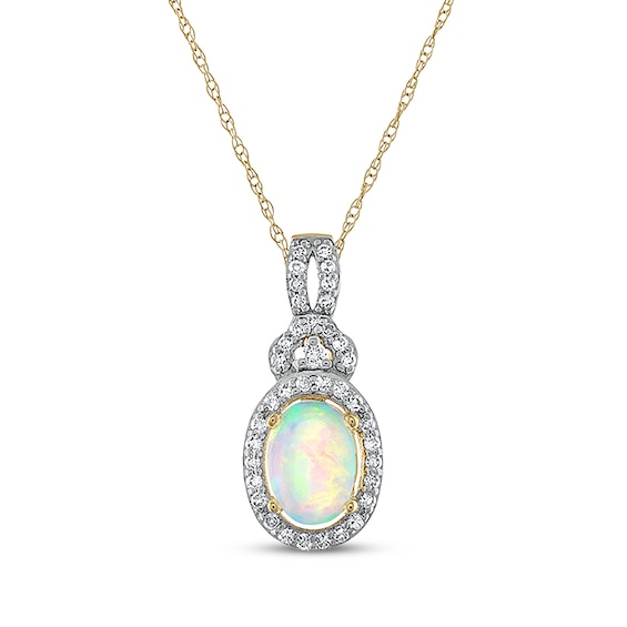 Oval-Cut Opal & Diamond Necklace 1/8 ct tw 14K Yellow Gold 18"
