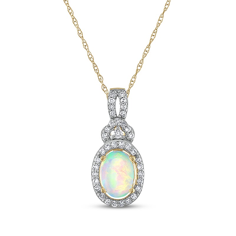 Main Image 1 of Oval-Cut Opal & Diamond Necklace 1/8 ct tw 14K Yellow Gold 18&quot;