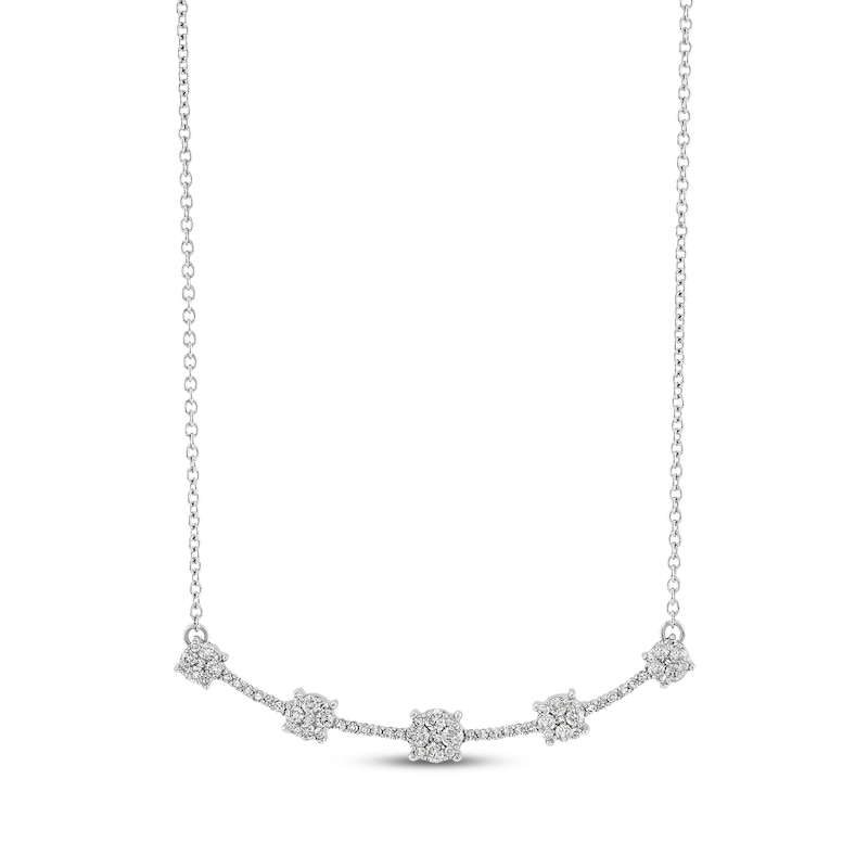 Main Image 1 of Multi-Diamond Station Curved Bar Necklace 3/8 ct tw 14K White Gold 17&quot;